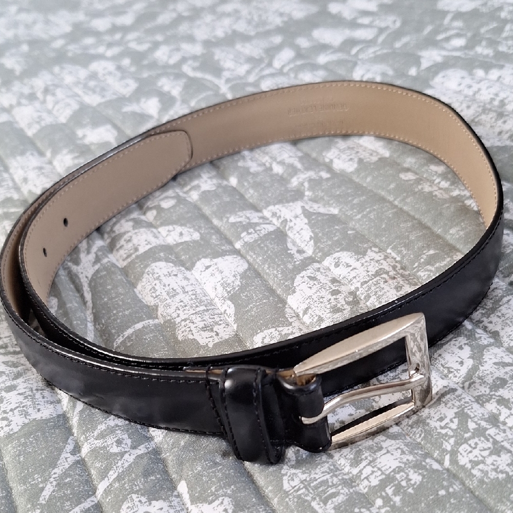 Classic Black Leather Men's Belt with Silver Buckle